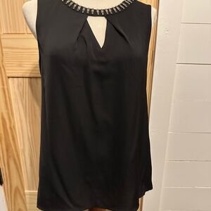 Elegant Black Sleeveless Top with Embellished Neckline